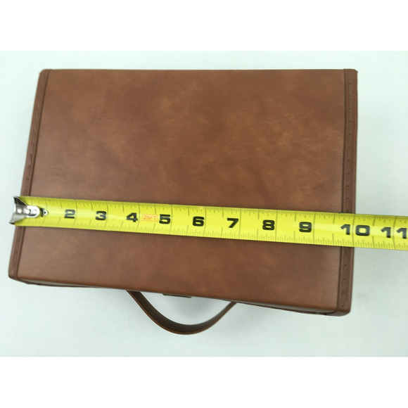 Cassette Tape Case Holder 12 Brown Faux Leather Travel Storage - Picture 10 of 12